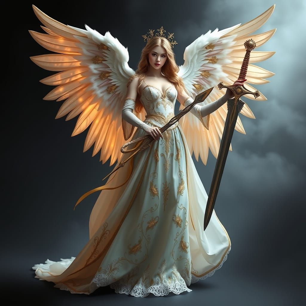 Majestic Angel with Sword in Fantasy Art Style