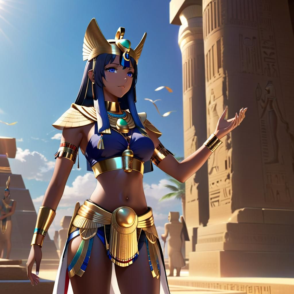 cute anime style Egyptian Goddess Tefnut