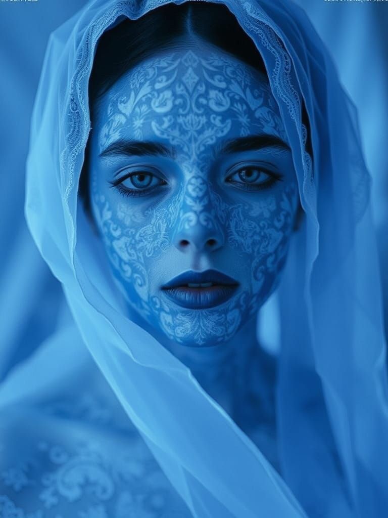 Ethereal Figures in Synthetic Cyanotype Lace