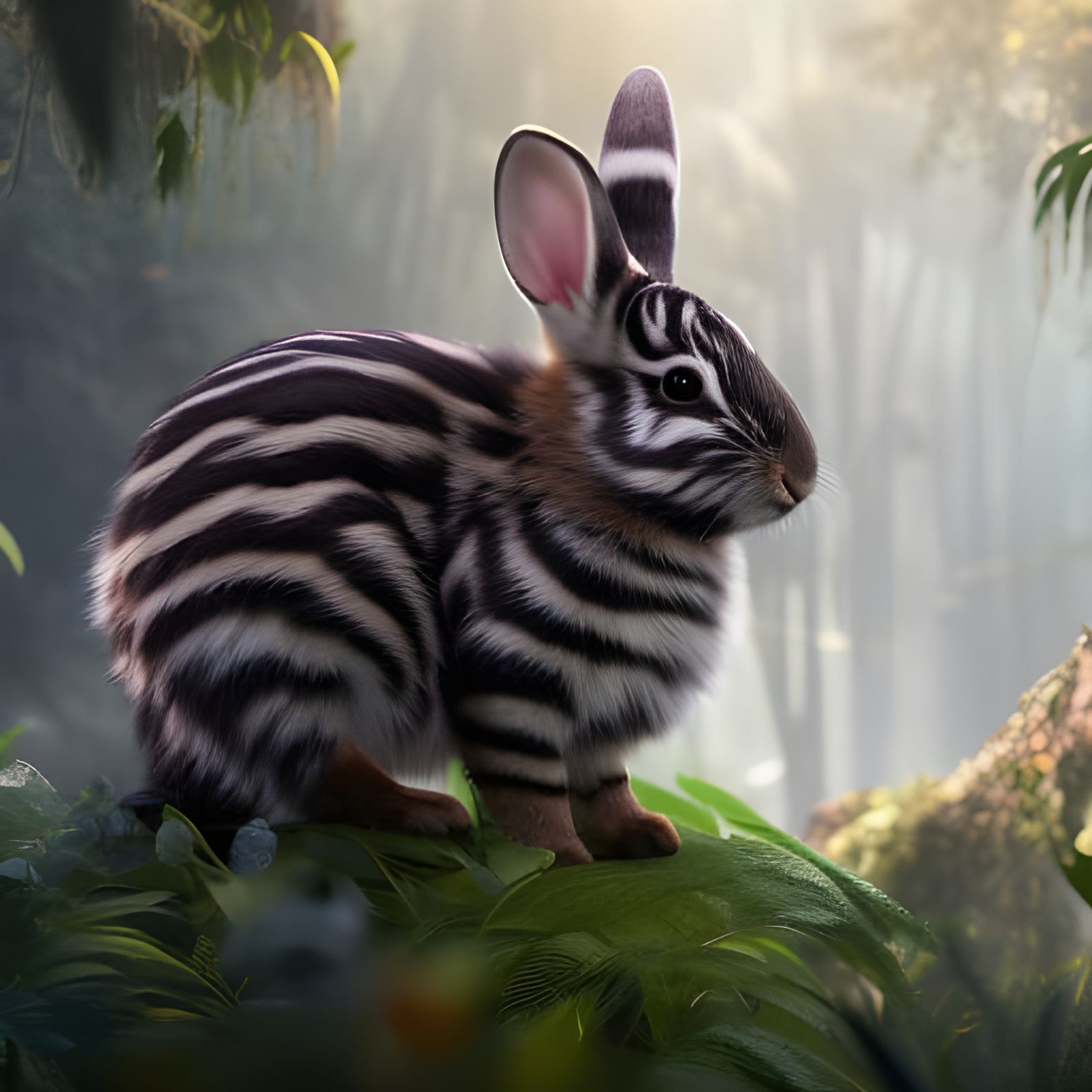Jungle Striped Bunny with Fluffy Hair