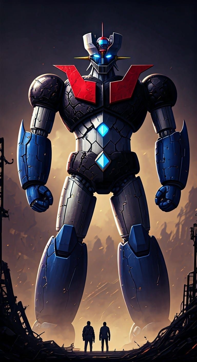 Cyberpunk Mecha Icon in Dystopian Ruins