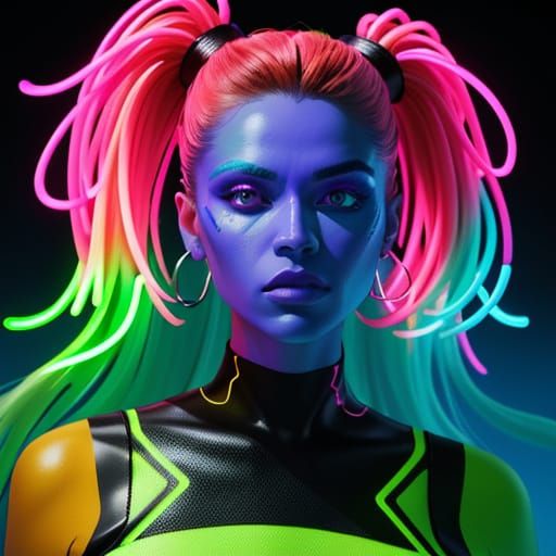 Neon Fashion Portrait in Hyper-Realistic Style