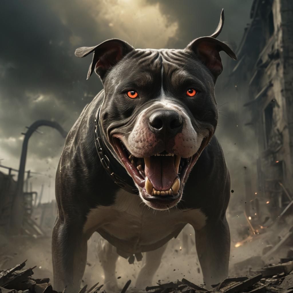Menacing Pitbull Portrait in Dark Fantasy Style