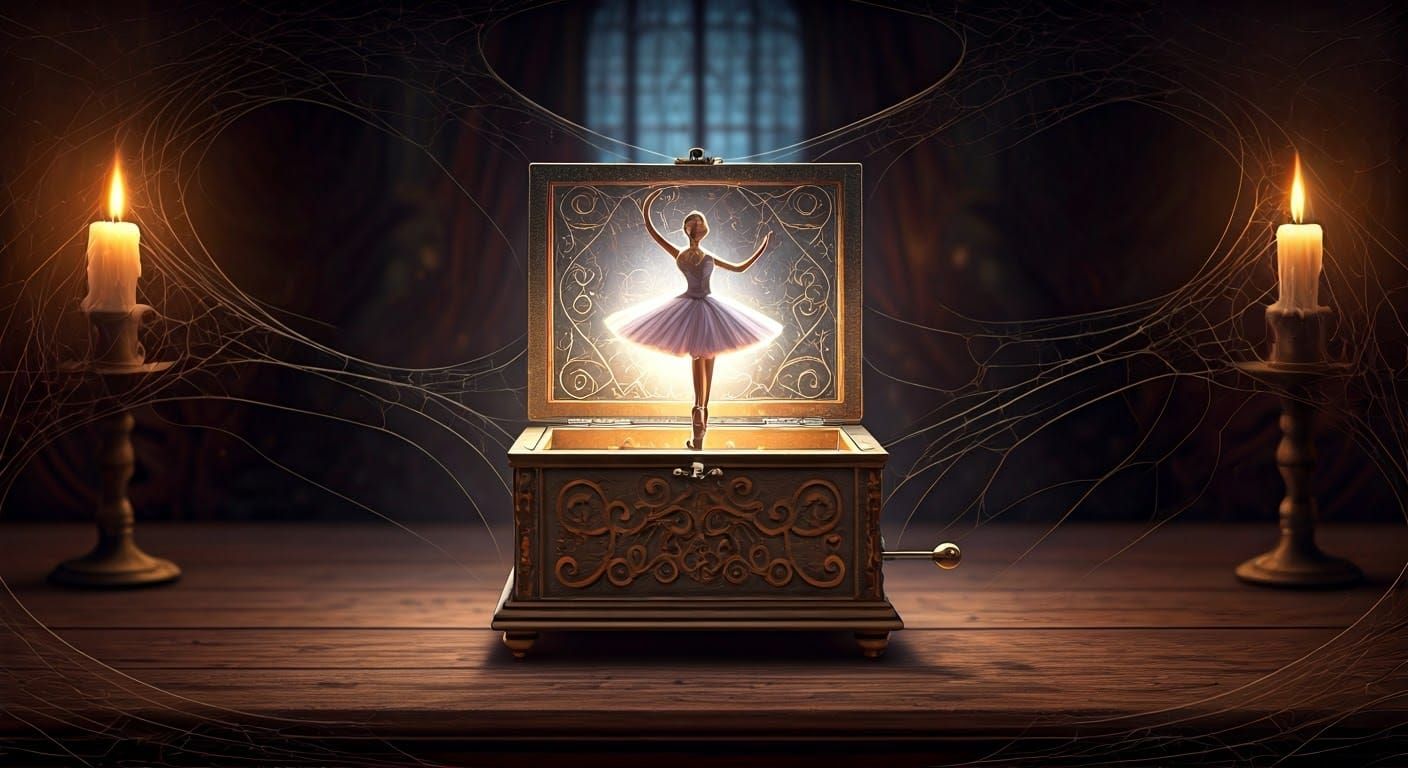 Eerie Music Box with Ballerina in Beksiński Style