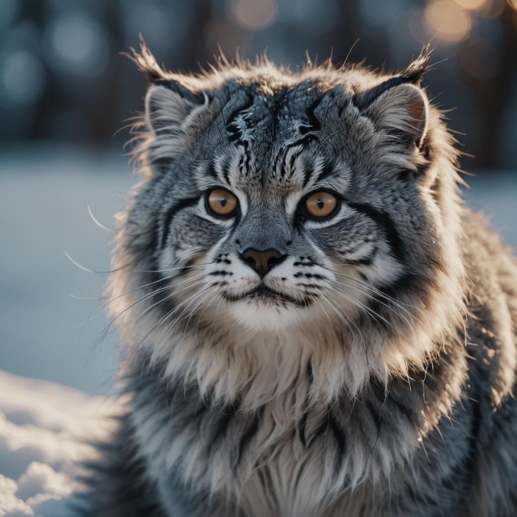 Fluffy Blue Manul in Film Noir Style