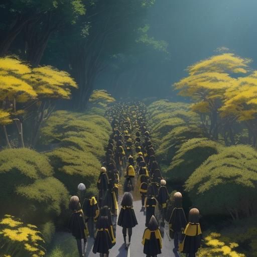 Studio Ghibli Style Army in Black and Yellow