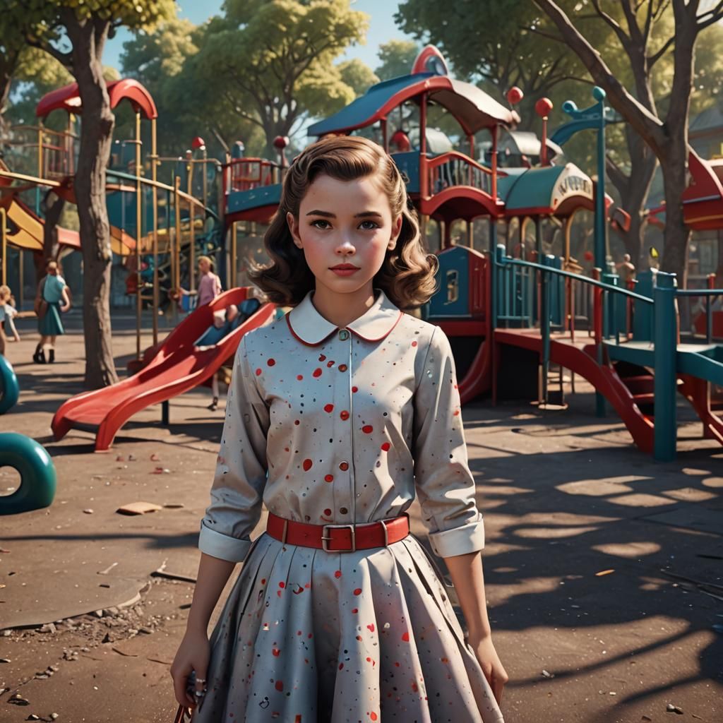 1950s Girl in Playground: Detailed Fantasy Art
