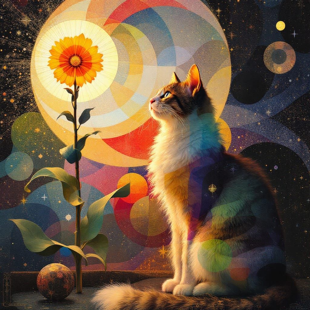 Alchemical Tarot Cat in Luminous Geometric Fields