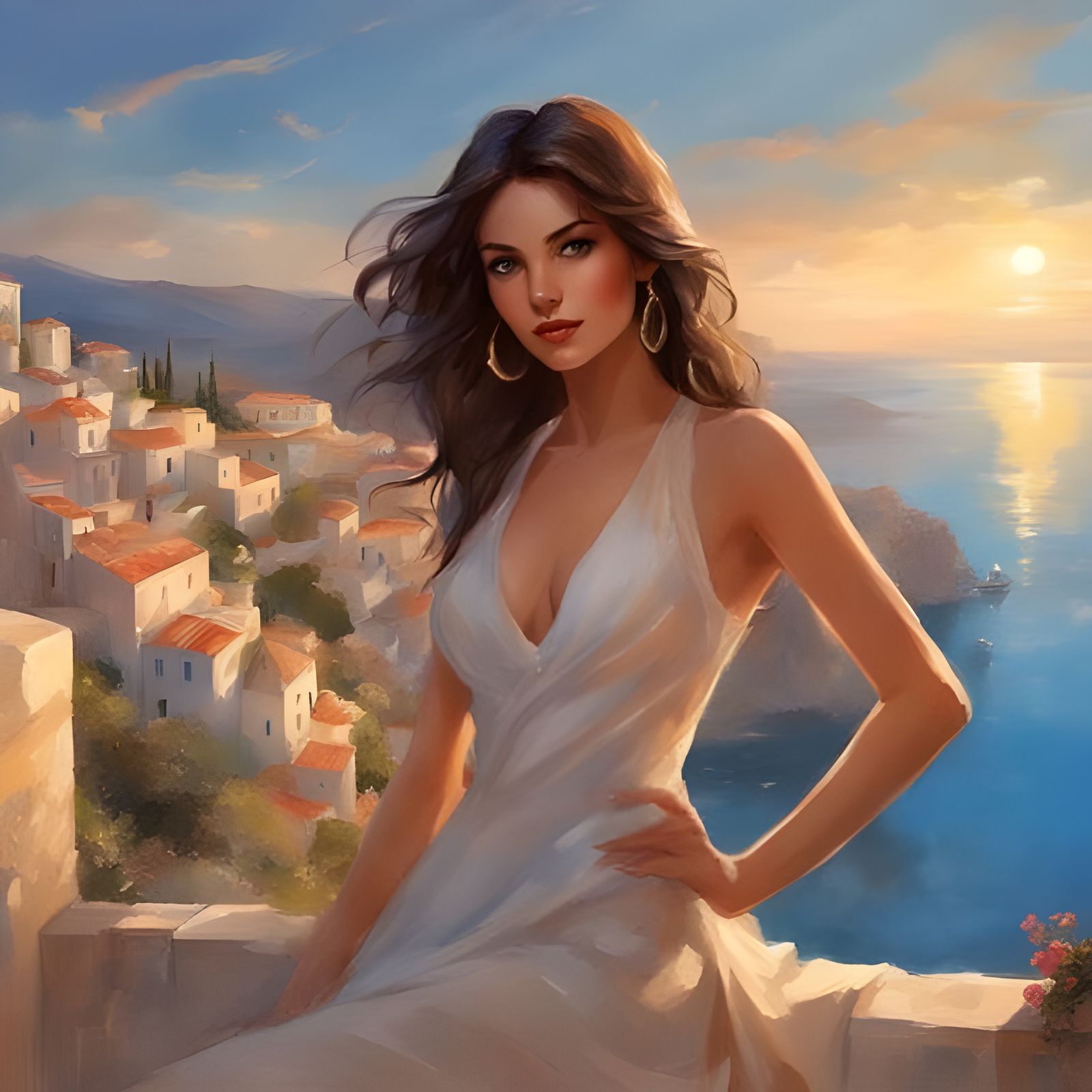 Beautiful Girl in Greece Hotel: Splash Art Portrait