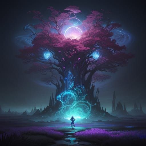 Dreamshaper Surrounded by Vibrant, Swirling Energies in a Lu...