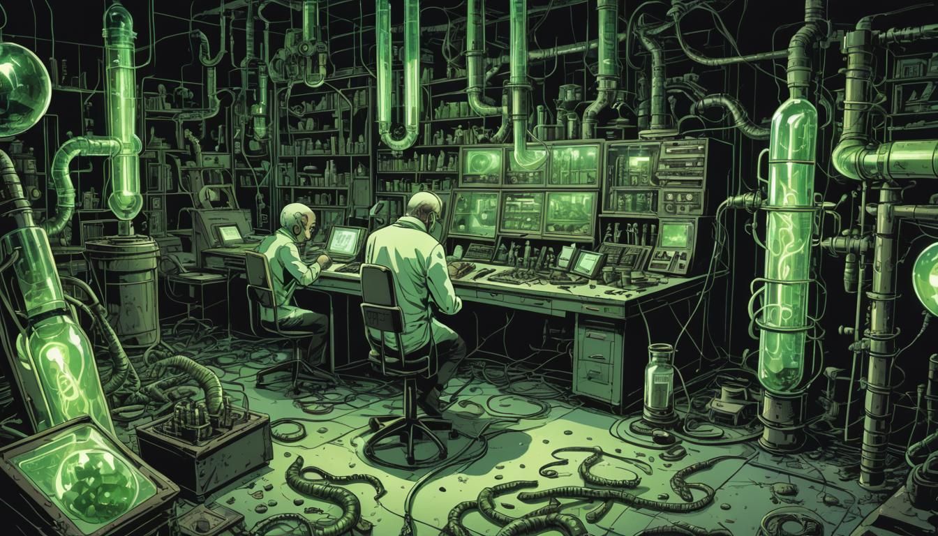Eerie Lab Transformation in Polish Comic Style