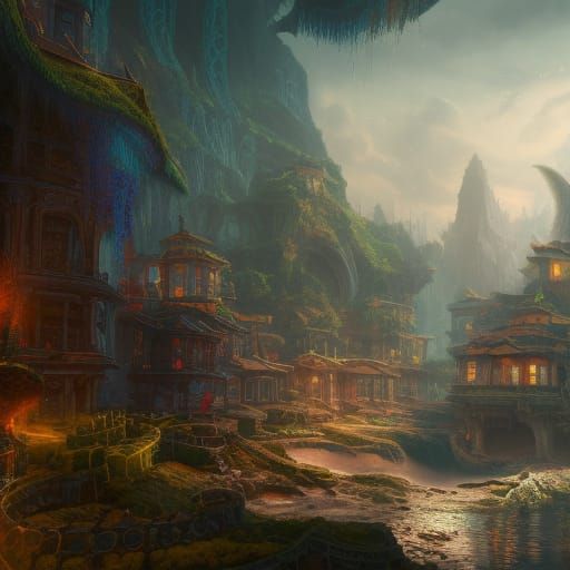 Fantastical City in Detailed Matte Painting Style
