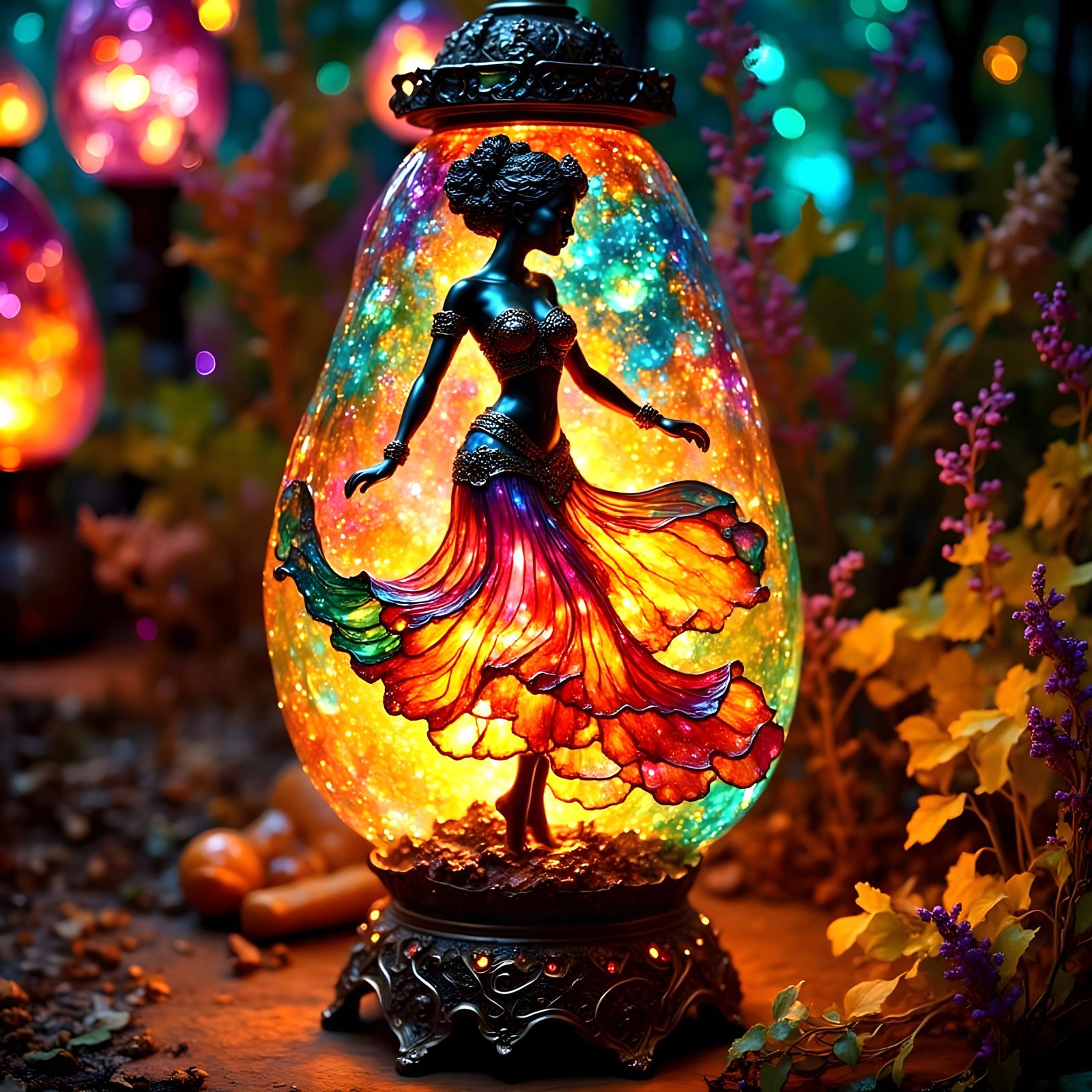 Lava Woman Stained Glass Lamp, Intricate Detail