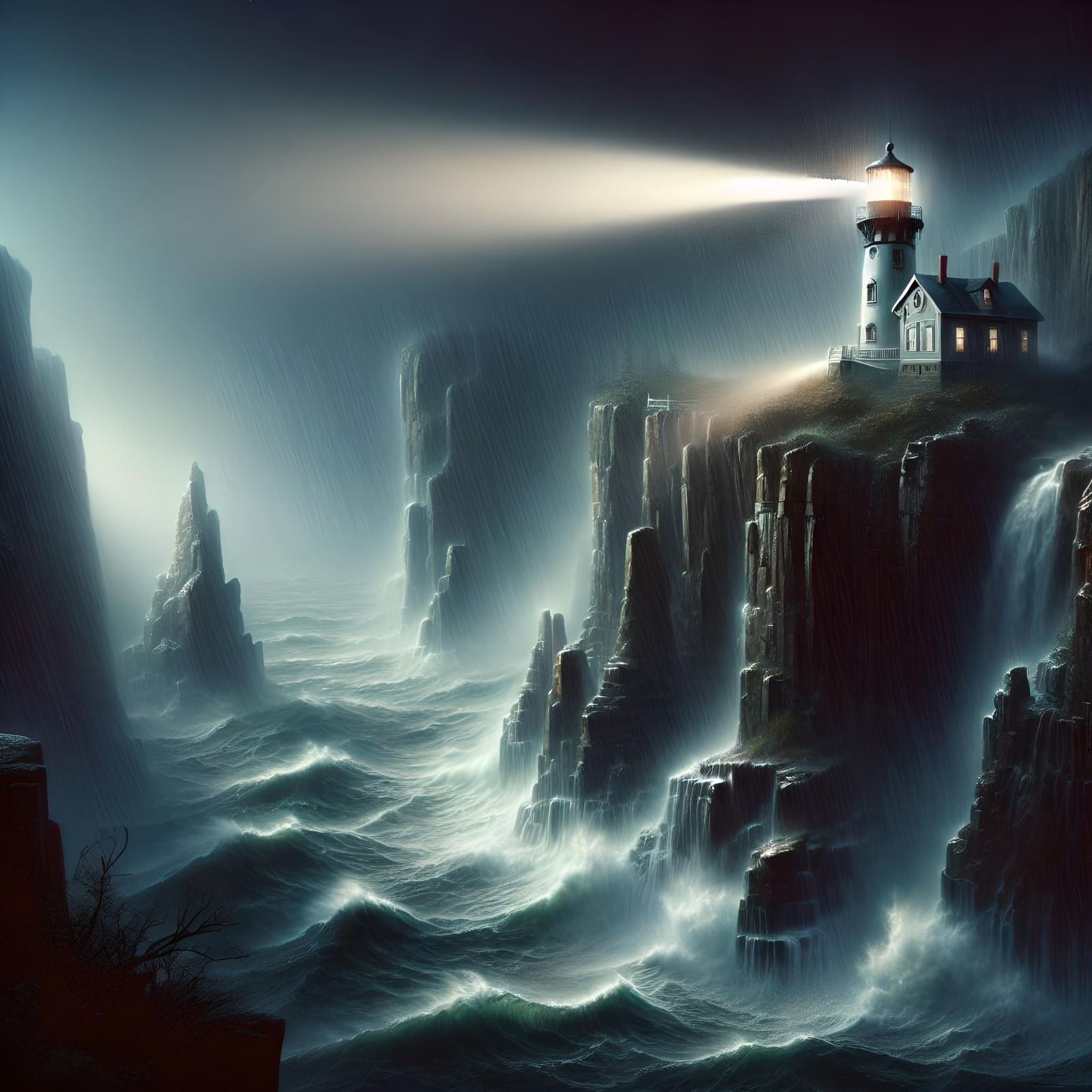 Lighthouse in Stormy Night: Ethereal Landscape