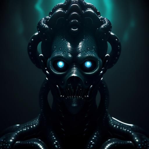 Hyperrealistic Biomechanical Bloop in Dark Ocean Abyss
