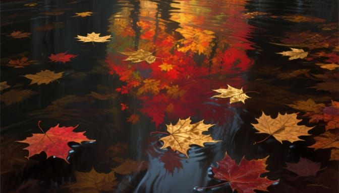 Fiery Autumn Leaves in Dark Fantasy Art