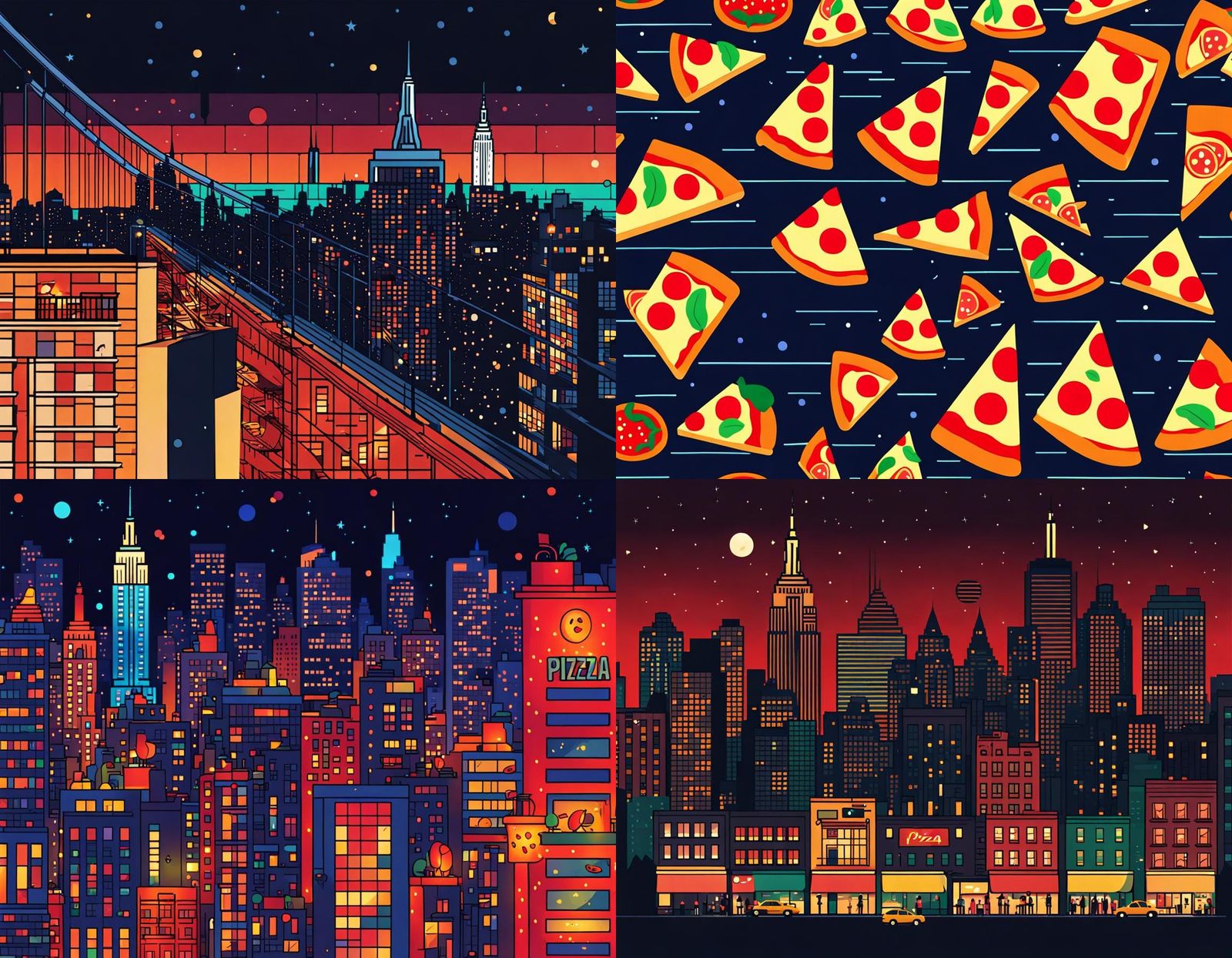 New York Pizza Queue: Minimalist Night Art
