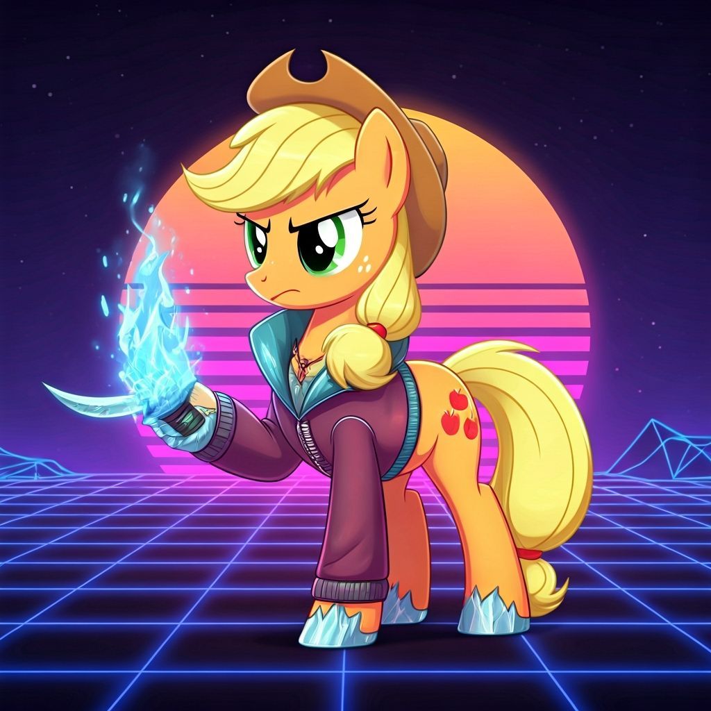 Applejack as Ice Mage Desperado in Retro-Futuristic Style
