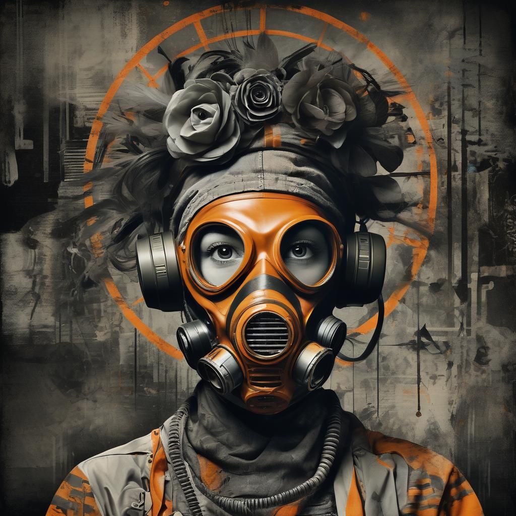 Surreal Portrait with Gas Mask in Vintage Collage Style