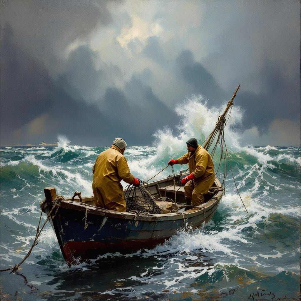 Stormy Galilee Lake: Fishing Boat in Dramatic Seascape