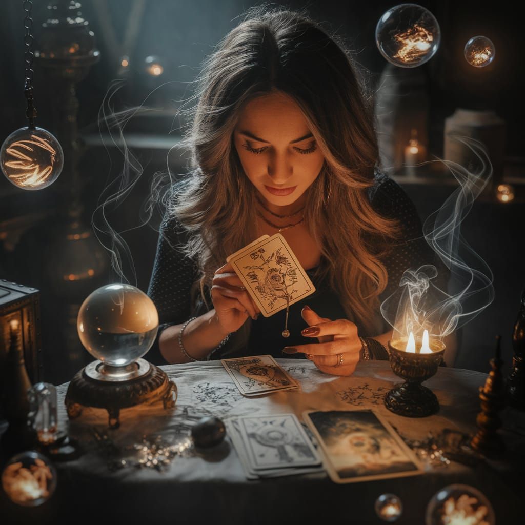 Mystical Tarot Reader in Enchanting Room