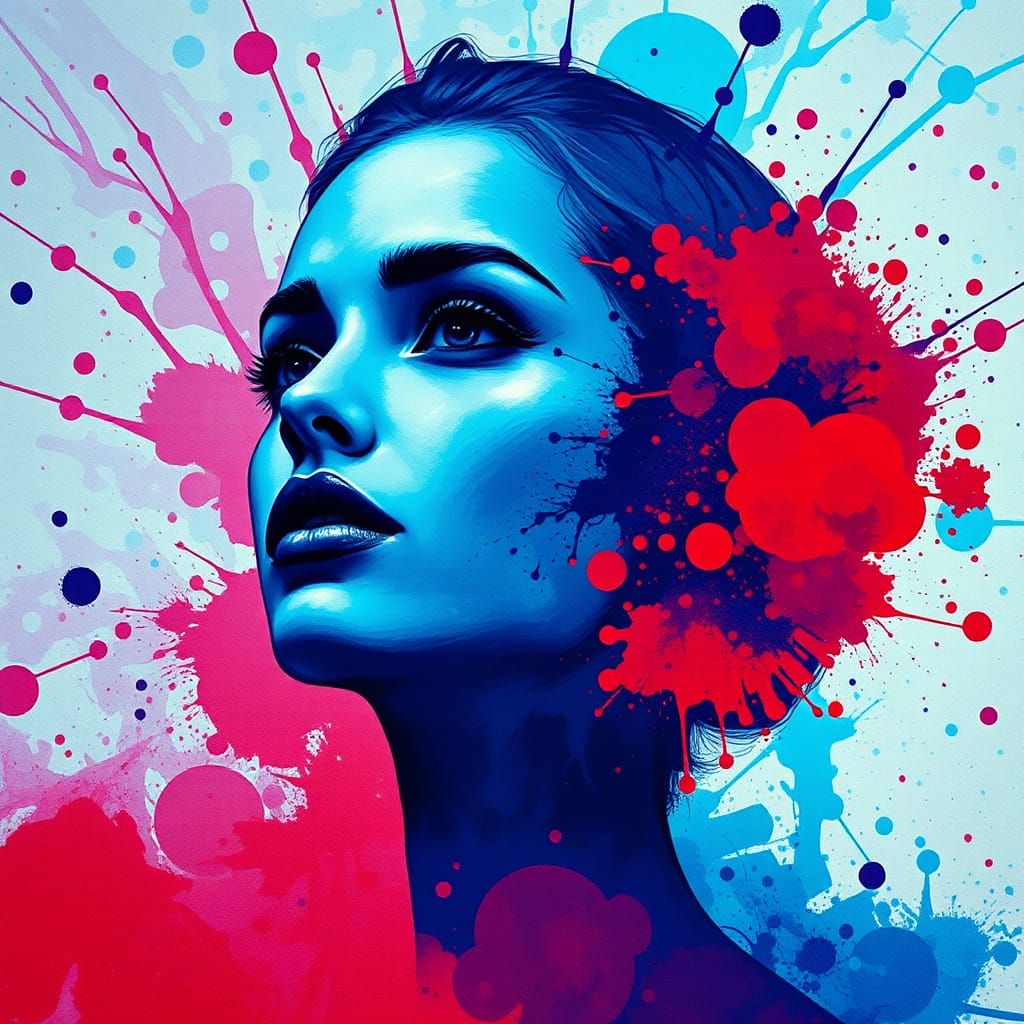 Ink Silhouette: A Portrait in Indigo and Crimson