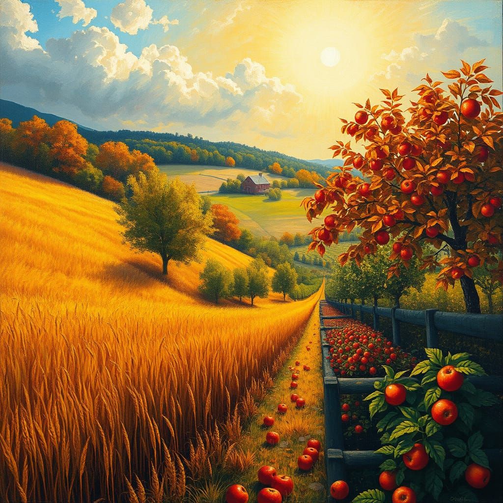 Bountiful Autumn Harvest Under Divine Sunlight