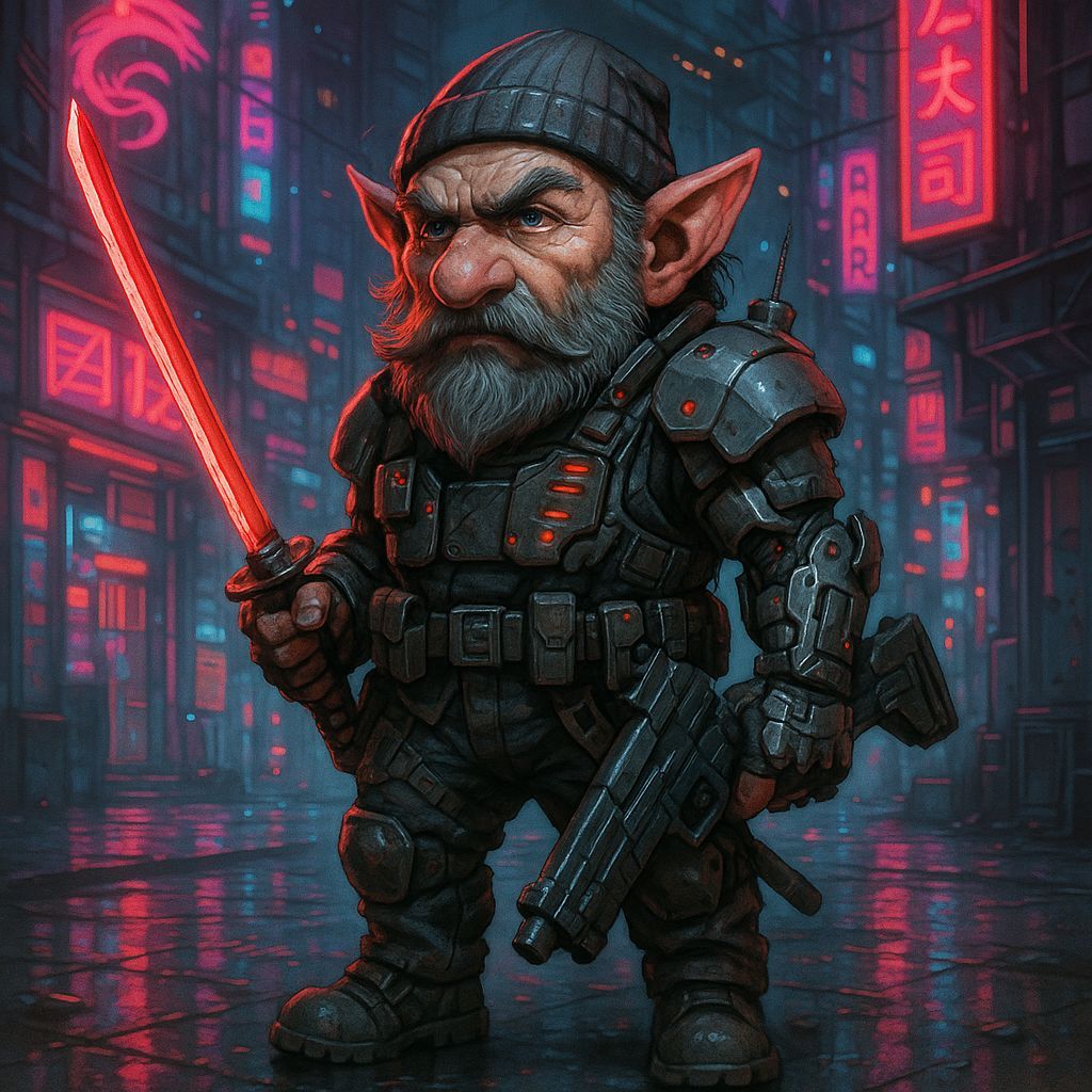 Cyberpunk Street Samurai in Gnomish Armor