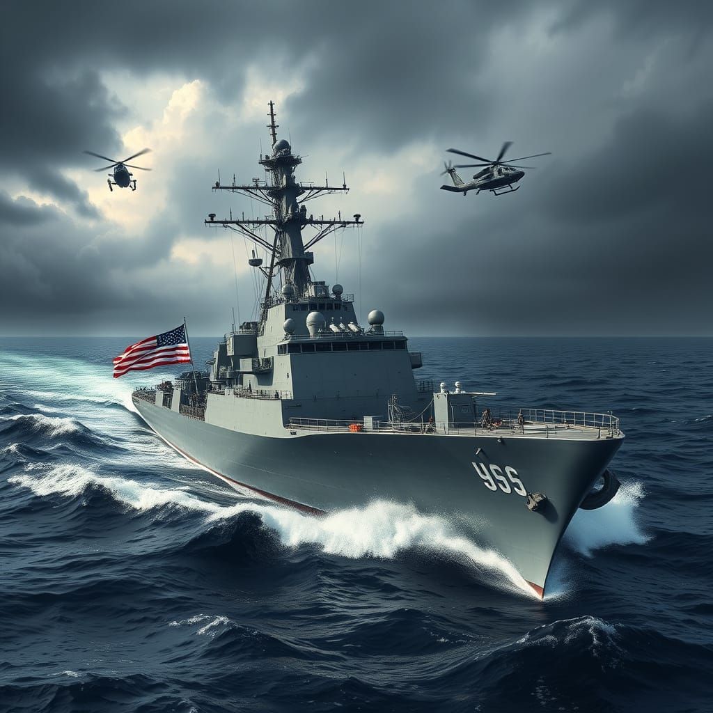 Sleek US Navy Destroyer Navigates Icy Barents Sea Waters