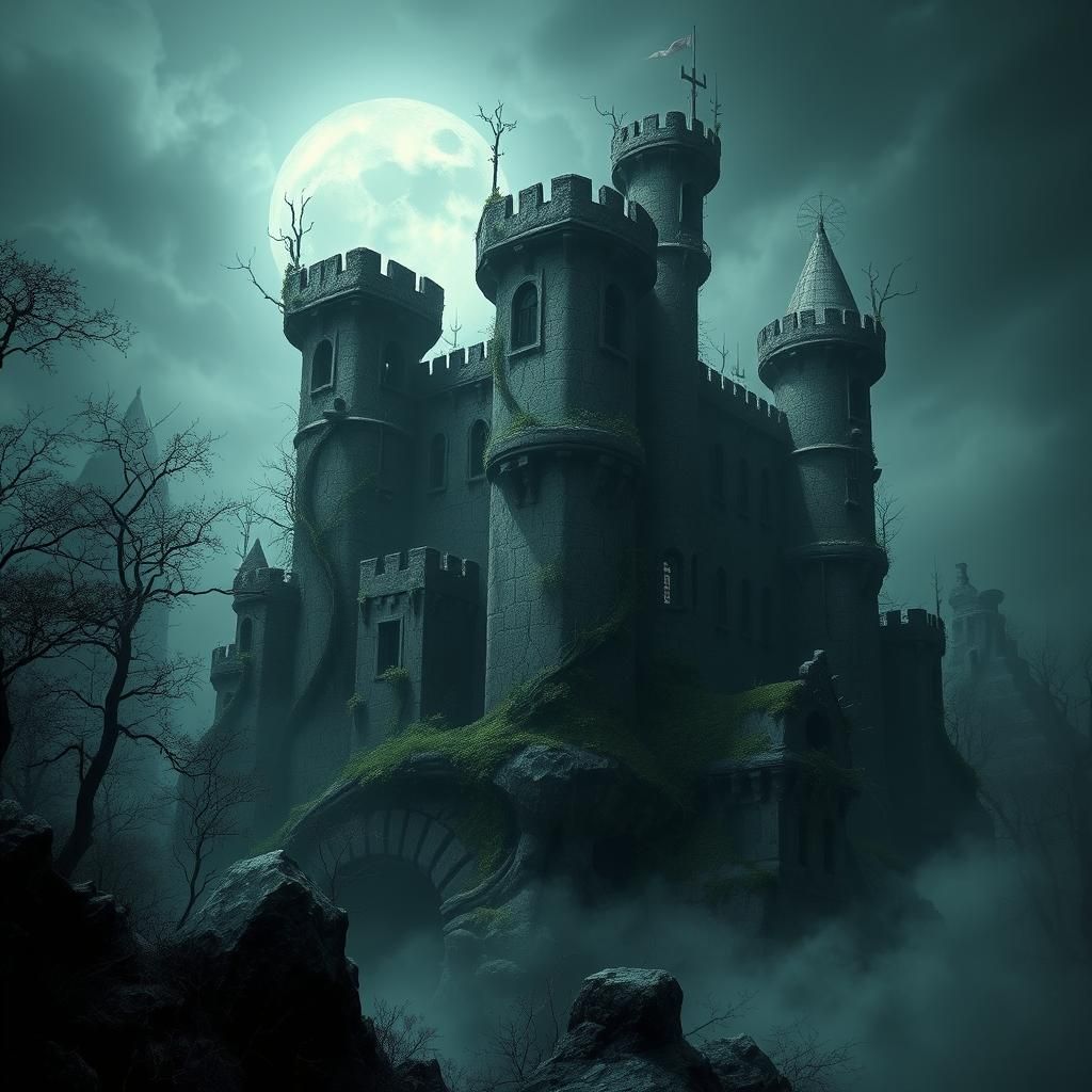 Ominous Fortress-Like House in Dystopian Style