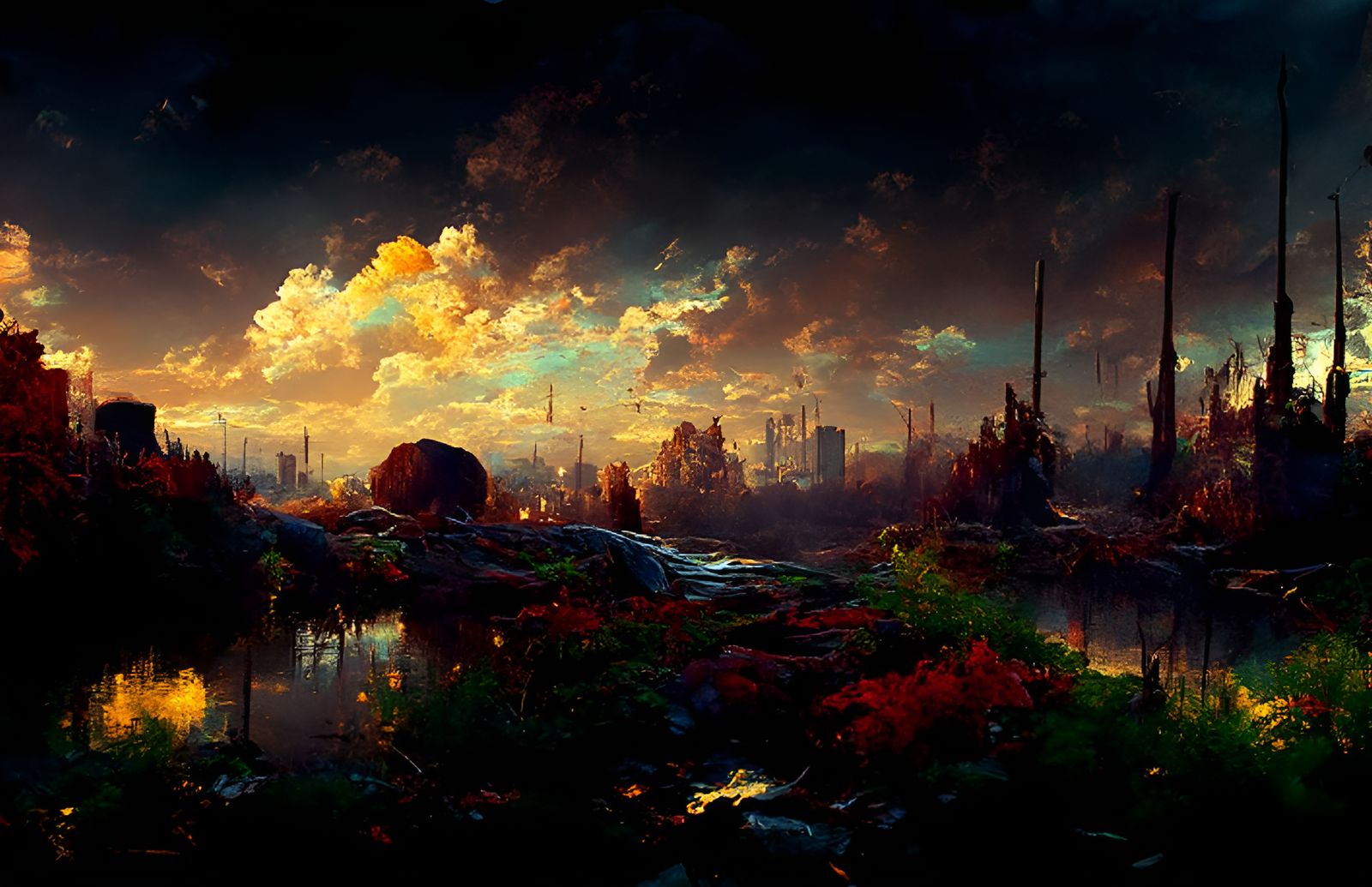Post-Apocalyptic Metropolis Reclaimed by Nature in Hyperreal...