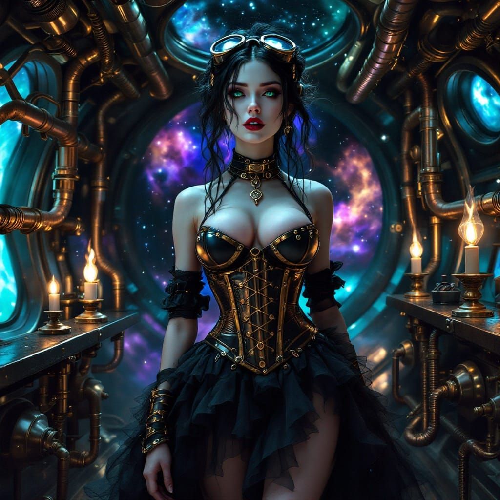 Mysterious Vampire Starship Siren in Steampunk Elegance