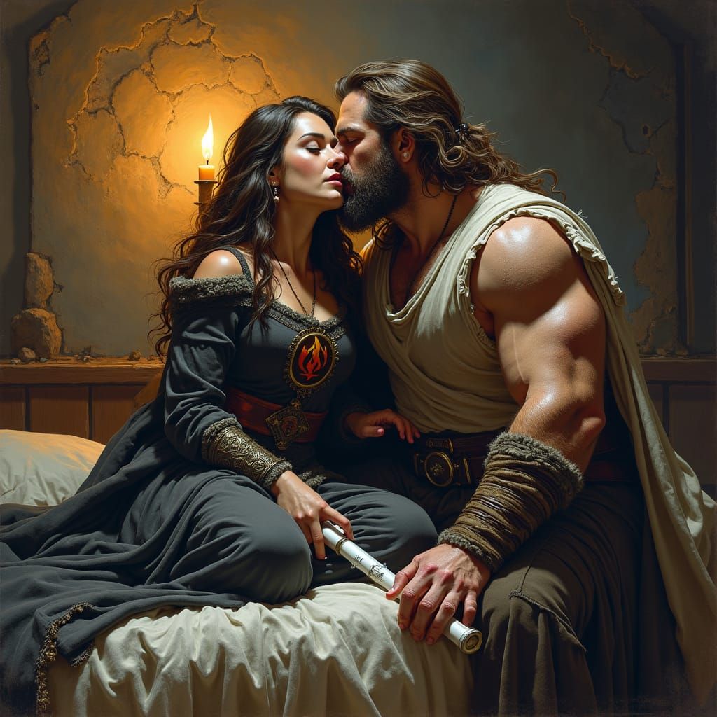 Passionate Kiss in Fantasy Inn, Expressive Art