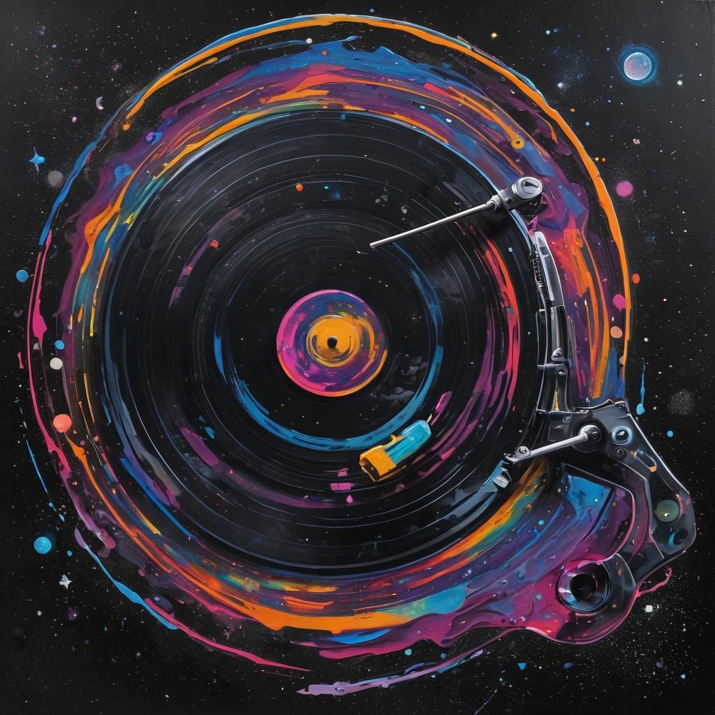 Galactic Vinyl Turntable in Graffiti Art Style