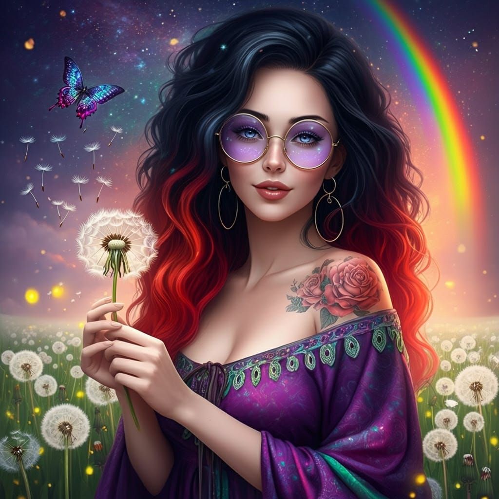 Stunning Gypsy Woman Amidst Whimsical Nature Scene in Vibran...