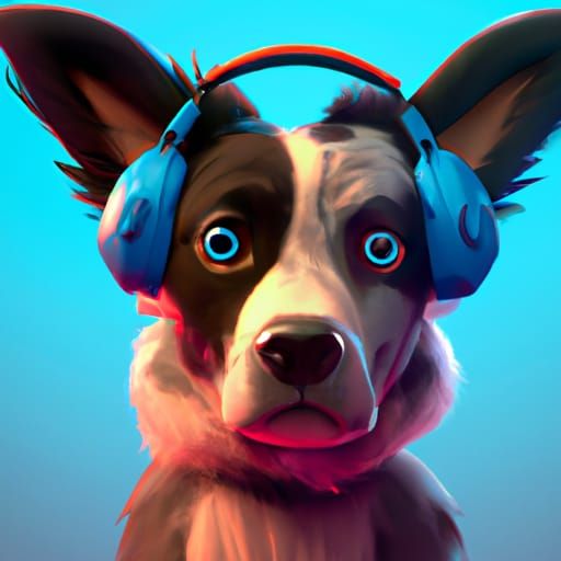 Dog with Headphones: Detailed 8k Fantasy Art