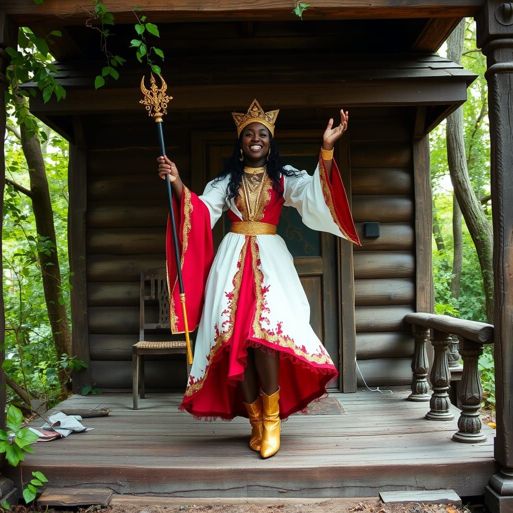 Voodoo Priestess Dancing in Lush Woods, Mystical Style