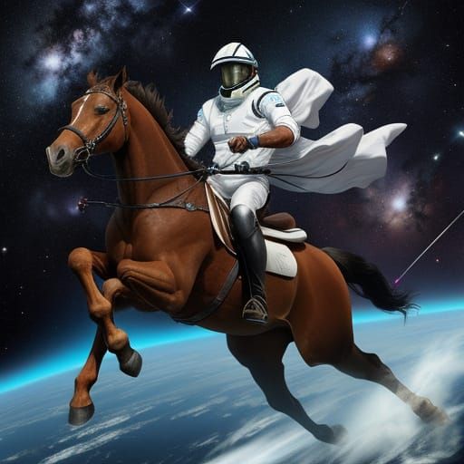 Fish Riding Horse Through Space: Whimsical AI Art