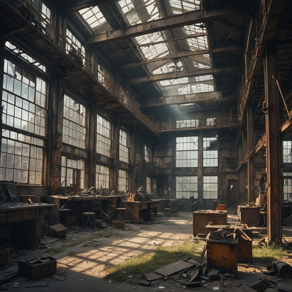 Abandoned Factory Interior with Abandoned Tools