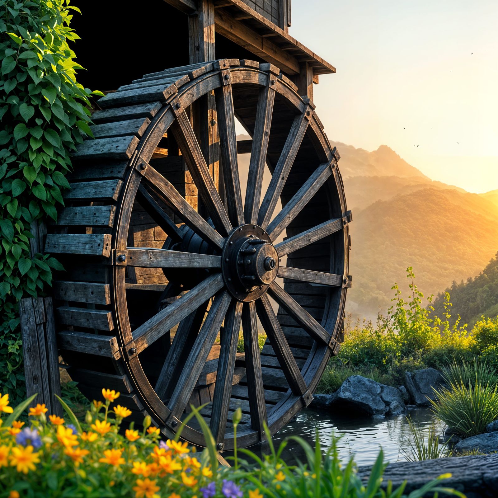 Vintage Waterwheel in Motion