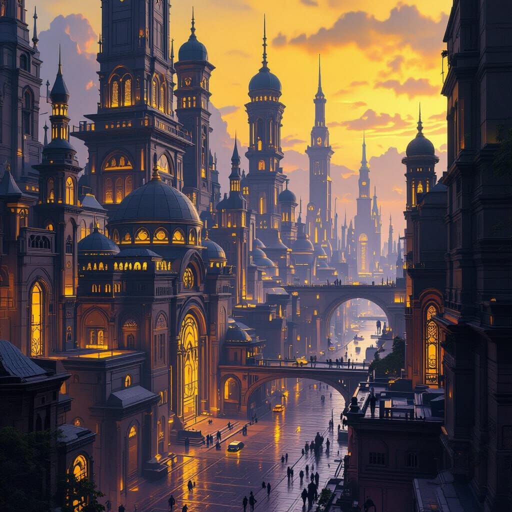 Futuristic City with Ancient Architecture, Lofi Vibes