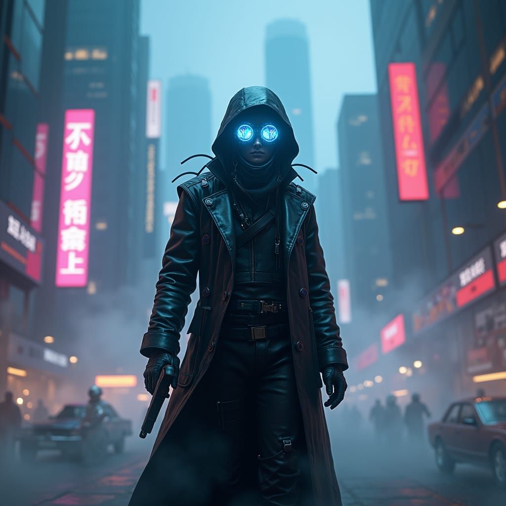 Cyberpunk Netrunner in Detailed Matte Painting