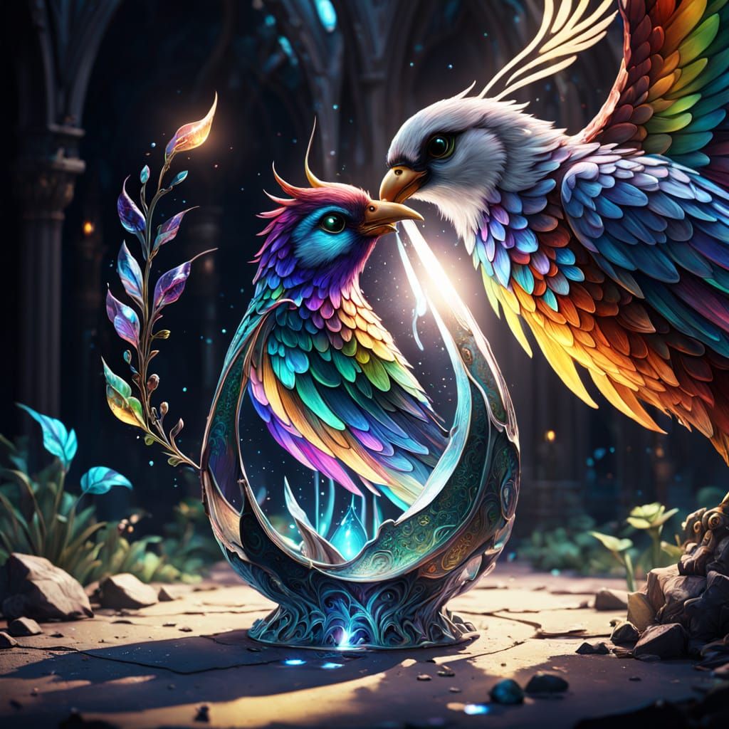 Angel in Prism with Rainbows and Bird