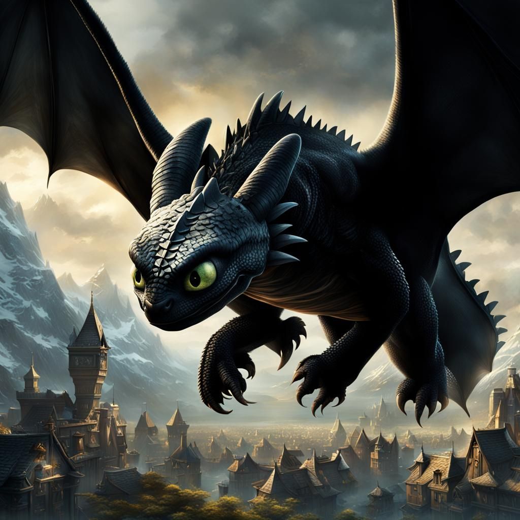 Epic Digital Painting of Toothless