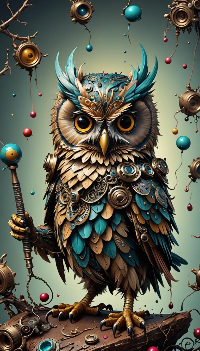 Rocker Owl: Cute, Wacky, Detailed Digital Art