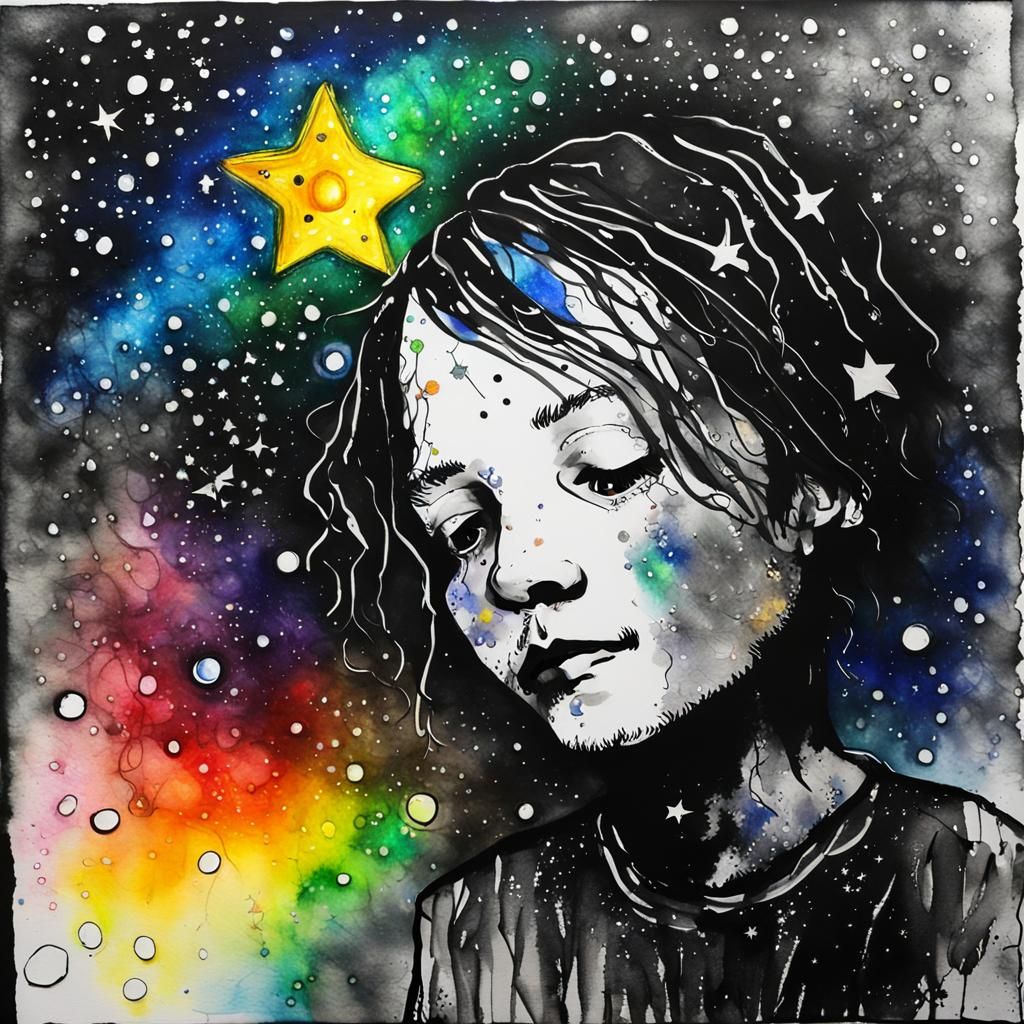 Rainy Starry Night: A Surreal Child's Drawing