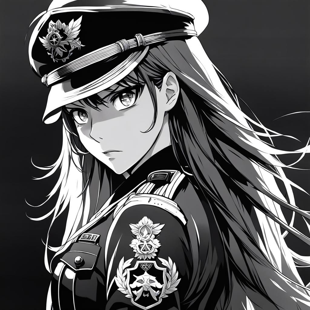Striking Anime Soldier in Black and White