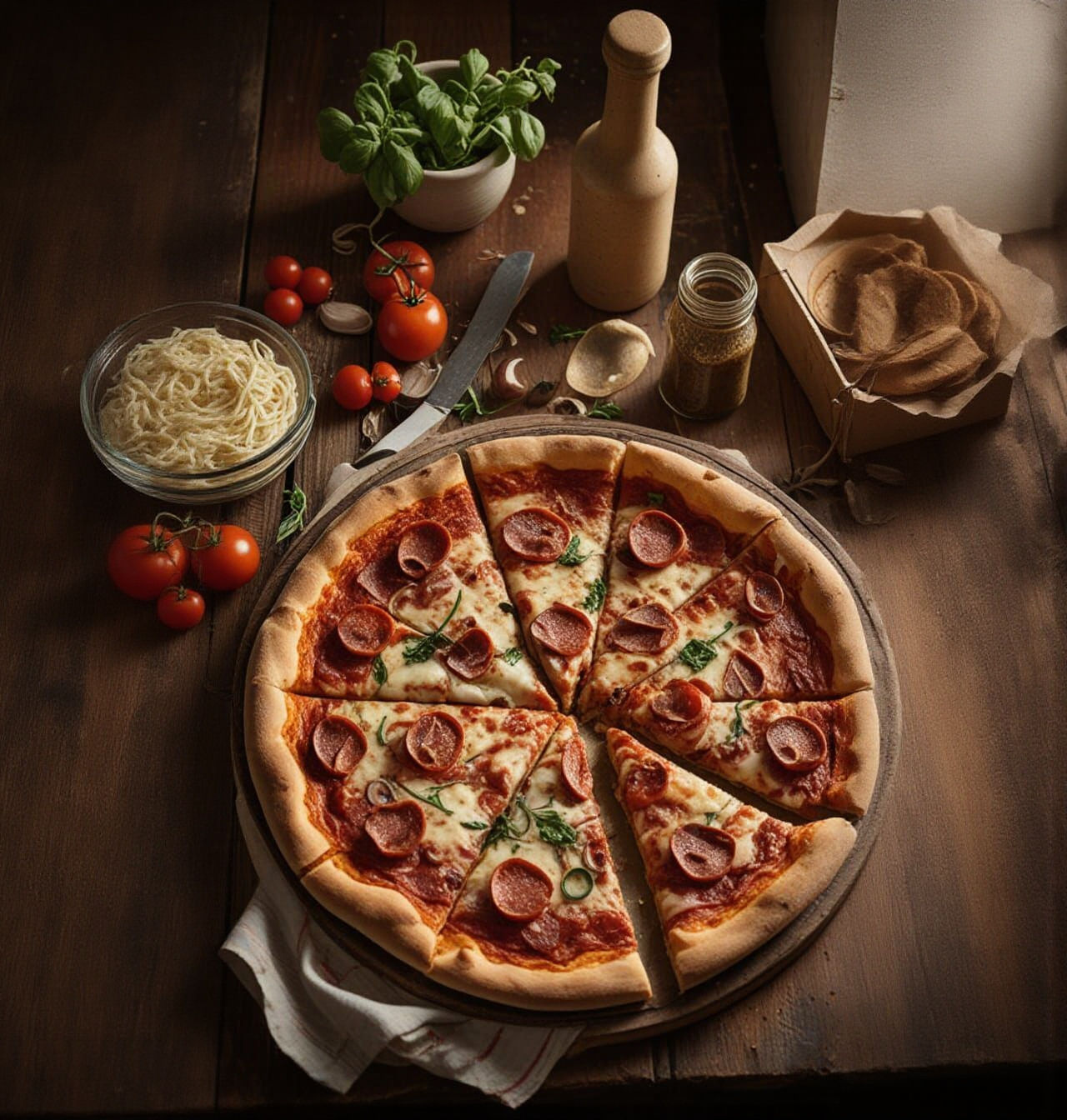 Rustic Pizza Sliced in Half