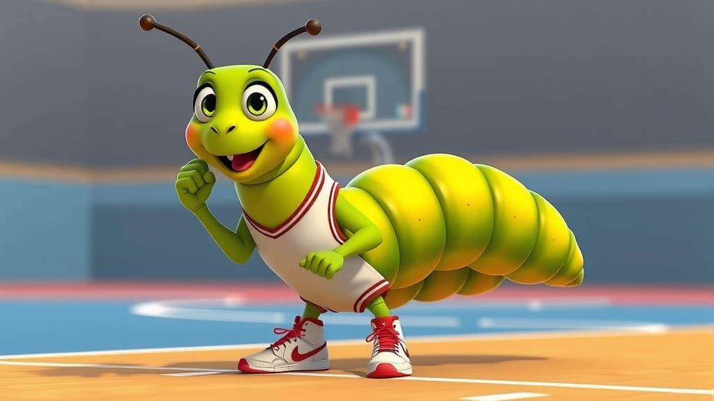 Cartoon Caterpillar Ready to Win, CGI Render