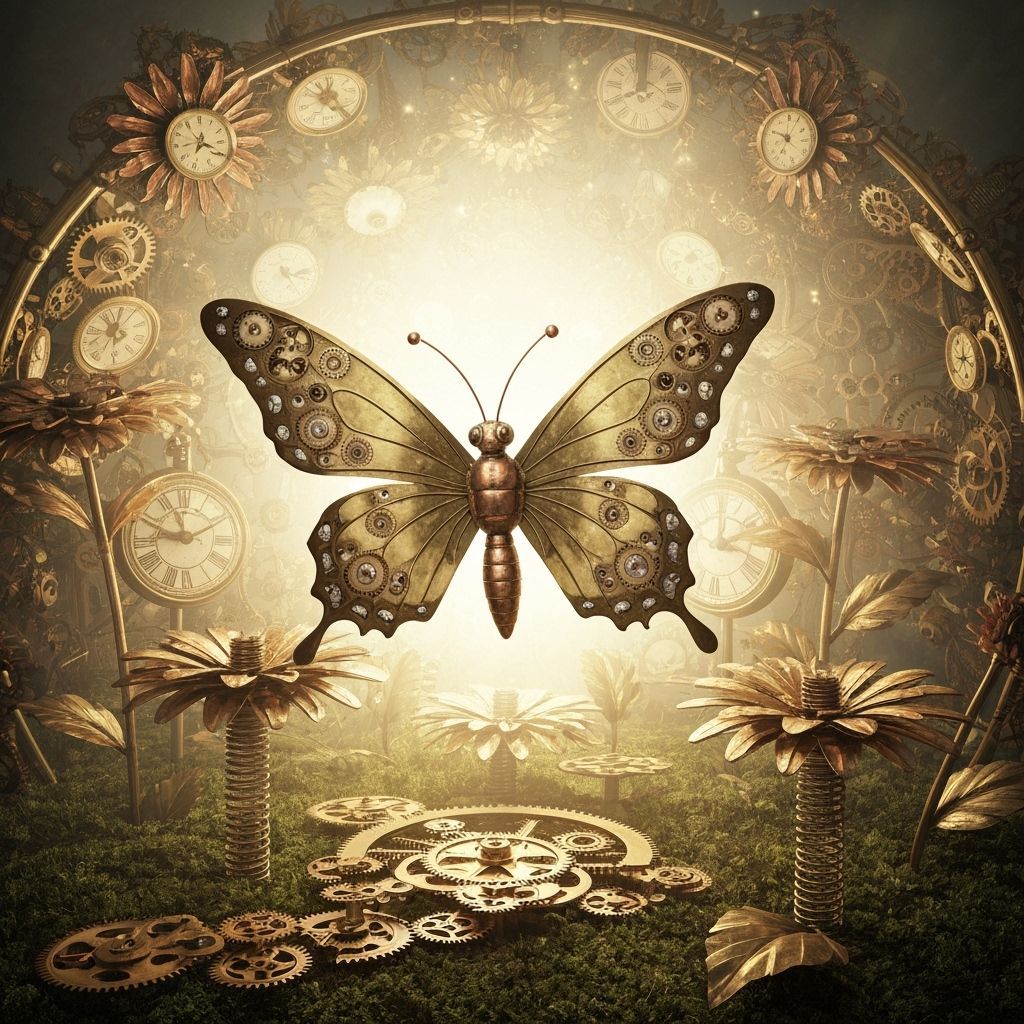 Steampunk Butterfly in Clockwork Automaton Garden